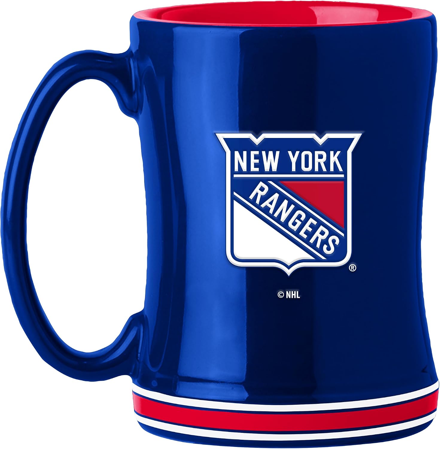 FANMATS Logo Brands NHL New York Rangers 14 oz Relief Coffee Mug — 14 Fluid Ounces | Ceramic | Sculpted 3D Logo | Team Color | Great Gift