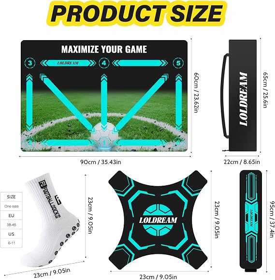 Soccer Training Mat With Technique Video Soccer Training Equipment Includes Football Trainer And Grip Socks Soccer Gifts Improve Coordination Anti-Slip Silent Absorption Mat For Footwork Training