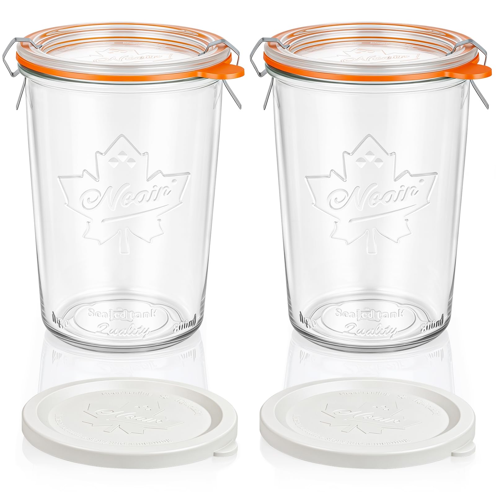 Sourdough Starter Jars 27 oz 2 Pack, Canning Jars with Glass & Plastic Lids