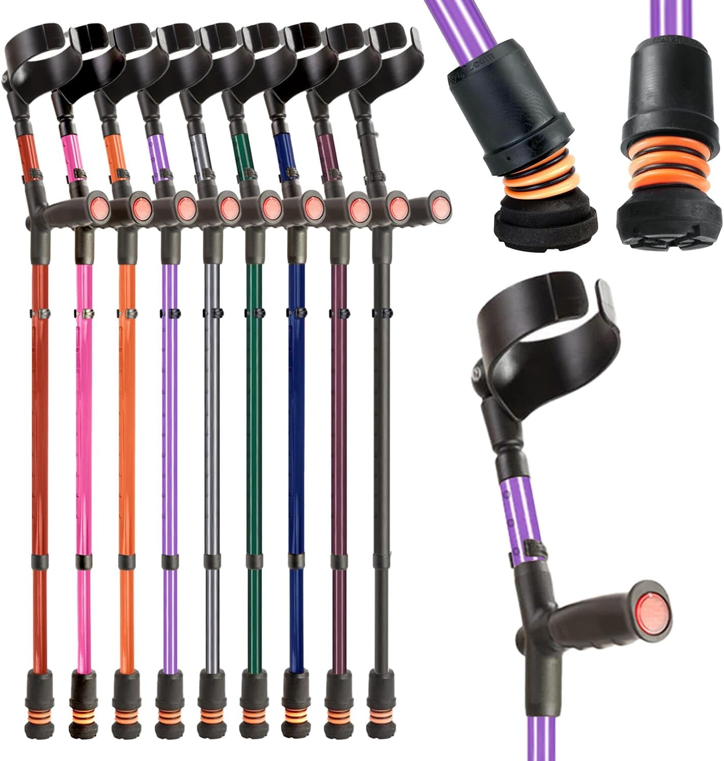 Flexyfoot Shock Absorbing Soft Grip Double Adjustable Crutch - Single - Lilac - Improve Safety, Improve Grip, Reduce Shocks & Jarring