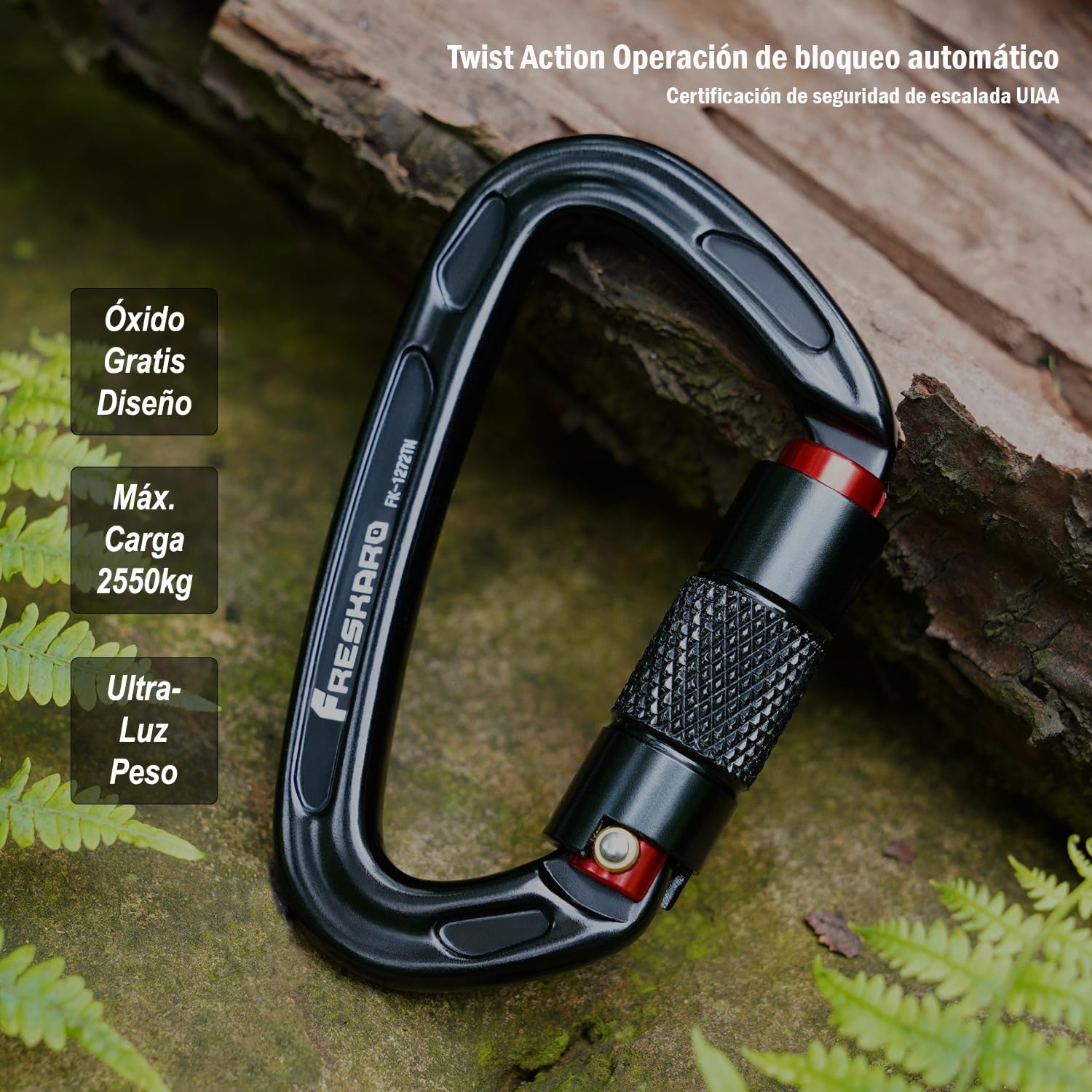 FresKaro Mosquetón de Escalada 25kN Twistlock Grande 10cm Cierre Rápido Resistente 2550kg