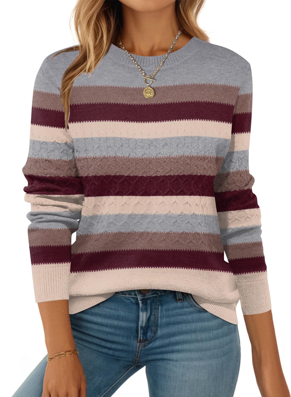 Zeagoo Womens Ribbed Knit Crew Neck Pullover