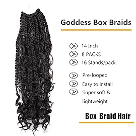 LMZIM 14 Inch Goddess Box Braids Crochet Hair Bohomian Crochet Box Braids Curly Ends 8 Pack 3X Crochet Braids Synthetic Braiding Hair Extension 2