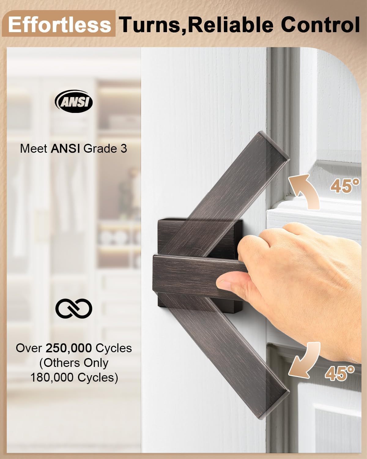 Probrico Heavy Duty Door Handles Levers with Modern Square Design for Home Hall or Closet Passage in Oil Rubbed Bronze, Non-Locking Keyless Universal Handing Leverset,2 Pack