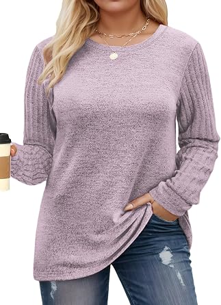 Womens-Plus-Size-Tops Trendy Long Sleeve T Shirts Dressy Lightweight Knit Sweaters Casual Loose Pullover Sweatshirts
