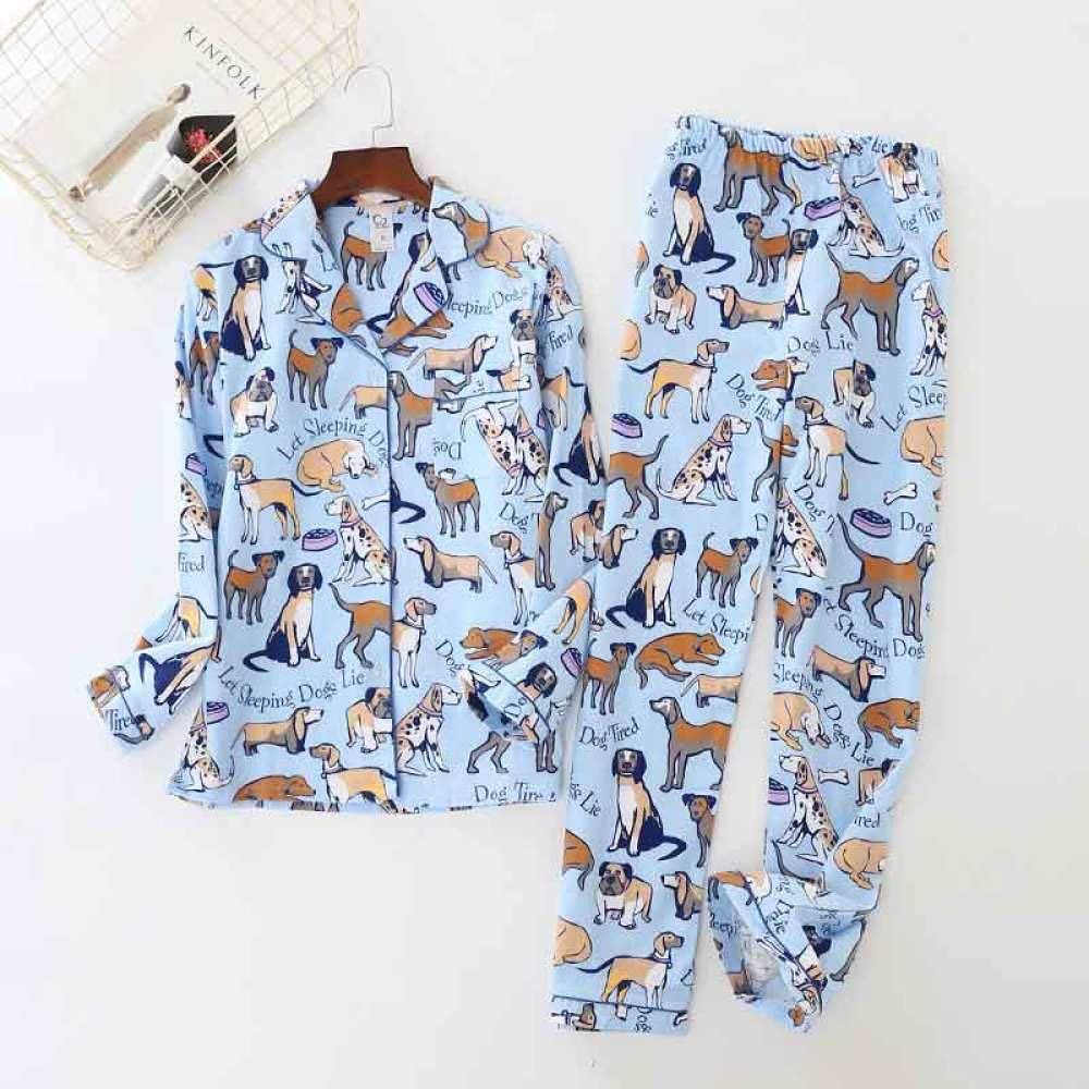 Conjunto De Pijamas De Mujer,Conjunto De Pijamas Suaves Conjuntos De Salón Con Estampado De Perro Lindo De Algodón Tejido Top & Pantalones Con Botones Pjs Set Ropa De Dormir De Manga Larga Ropa De