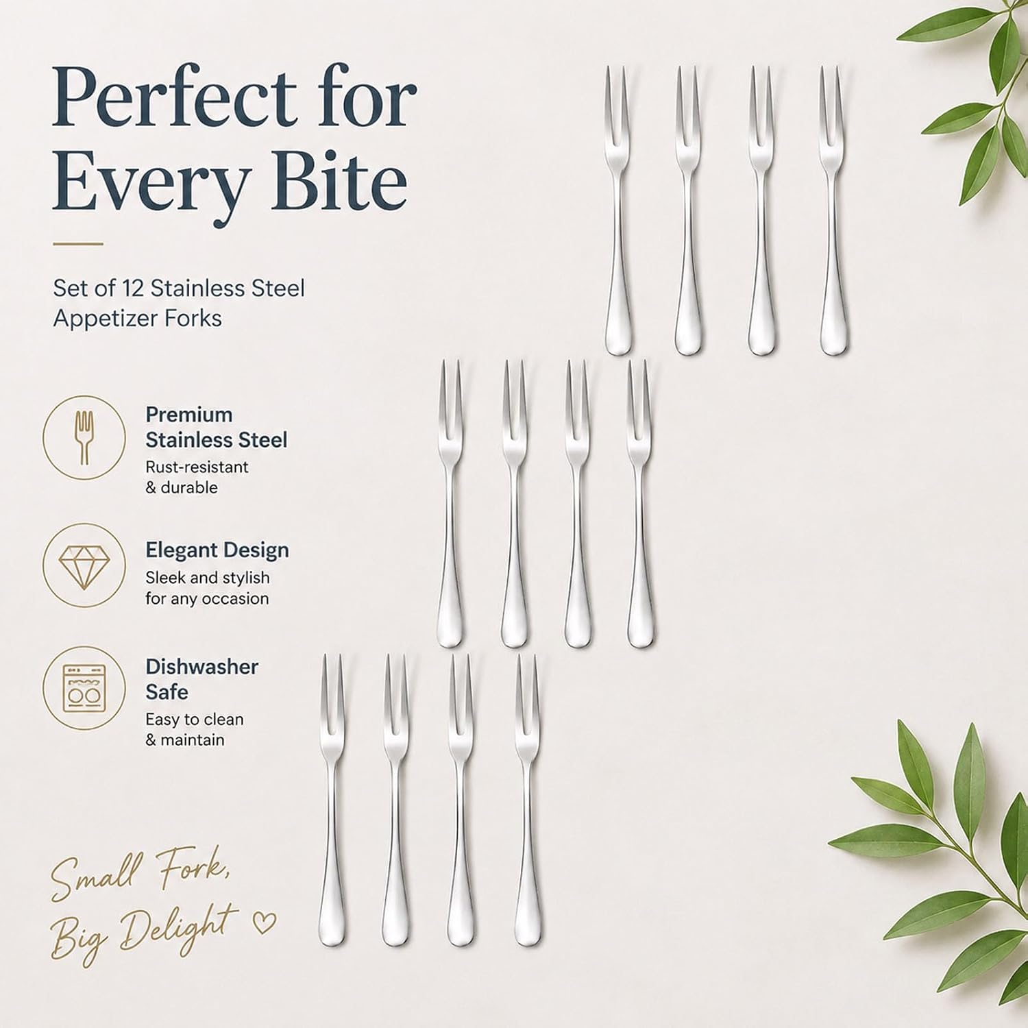 Appetizer Forks 12 Pcs, 5.1 Inch 2-Prong Stainless Steel Mini Cocktail Fork