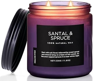 M&SENSE Santal Spruce Christmas Scented Candle, 11.6oz 70 Hours Burn Non Toxic Natural Soy Wax, 2 Cotton Wick Candle for Winter Holiday Housewarming Gifts for Family Friends Teachers