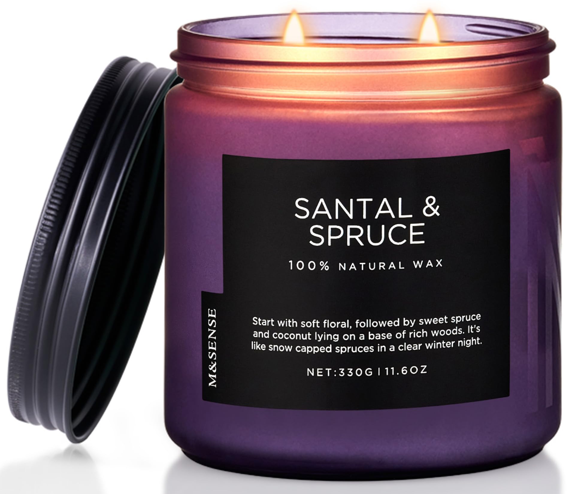 M&SENSE Santal Spruce Non Toxic Scented Candles Gifts for Women & Men 330g 70H Medium Jar Candle Gifts for Home Decor Clear Burning Organic Soy Wax Aromatherapy Candles for Evenings Relaxation