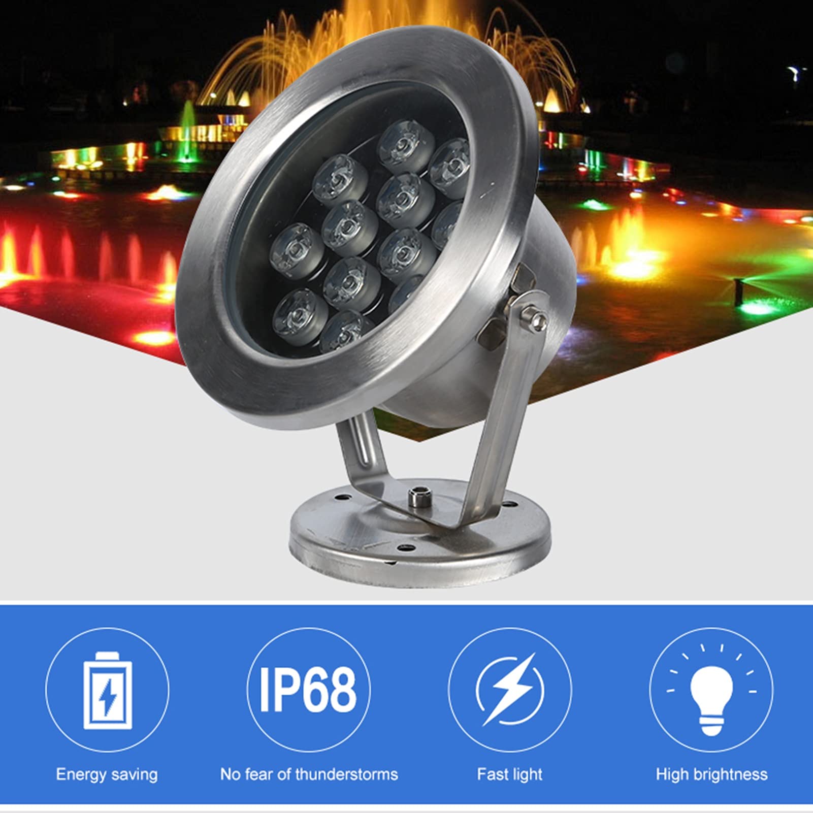 Lampada subacquea a LED da 9 W IP68 Lampada da stagno impermeabile a bassa tensione, Luce della fontana con regolazione dell'angolo flessibile(Green,12V)