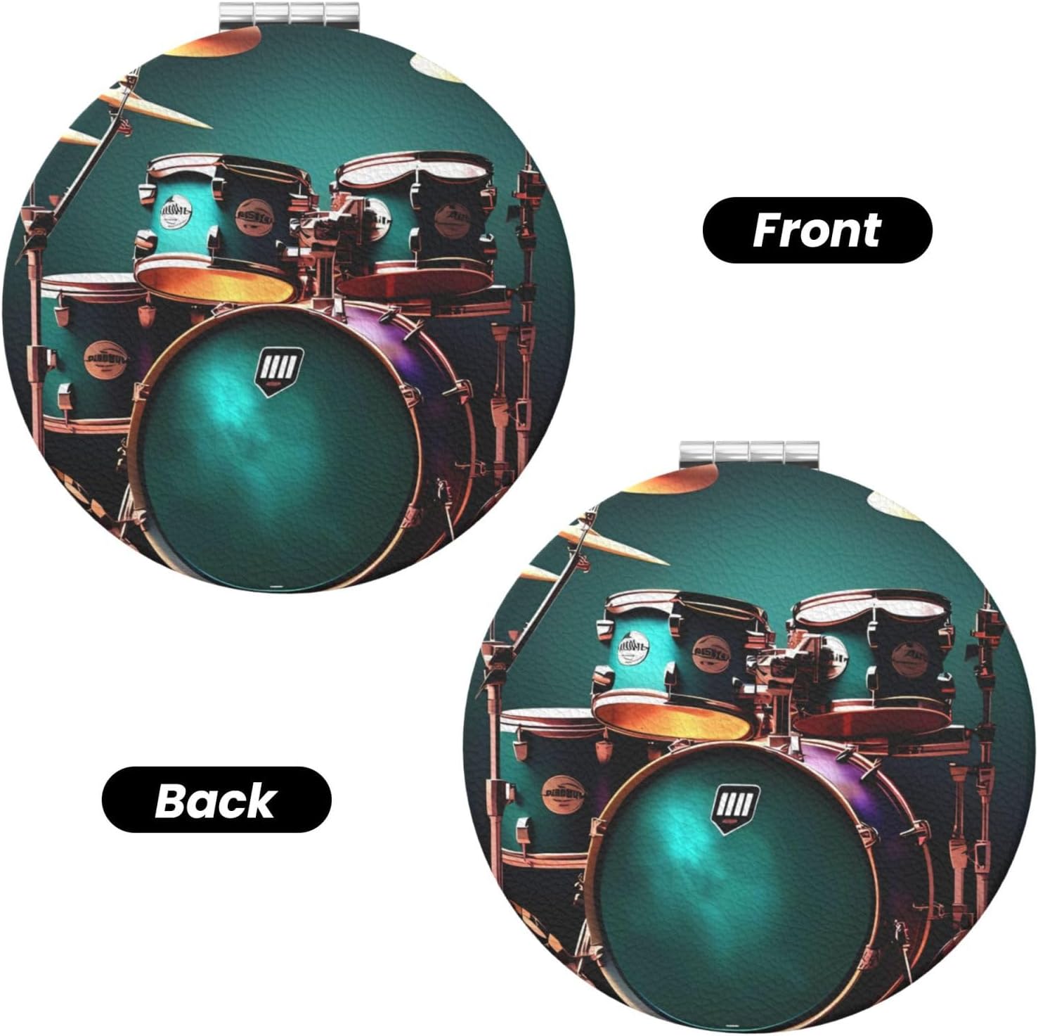 Cool Drum Set Compact Mirror for Purse, 1x/2x Magnifying Double-Sided Cosmetic Mirror Portable Travel Mirror for Beauty, Foldable, Handheld Vanity Mirror for Women Gift image 2