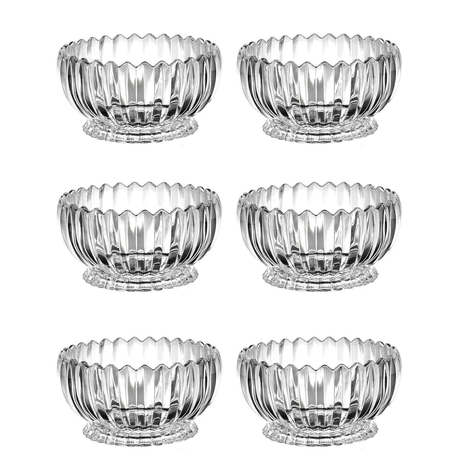 Set of 6 Glass Dessert Bowls - Beaded Edge - 350ml | Glass Ice Cream Cups Mini Trifle Footed Dessert - Salad Bowls for Dessert, Fruit, Cereal, Candy, Yogurt - Trifle/Fruit/Salad/Small Ice Cream Bowl