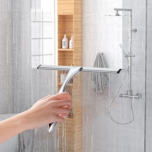 Miniatura 6 de Escobilla de ducha y escobilla de ventana, acero inoxidable, 100% libre de rayas, limpiador para puertas de vidrio, espejos del hogar,
