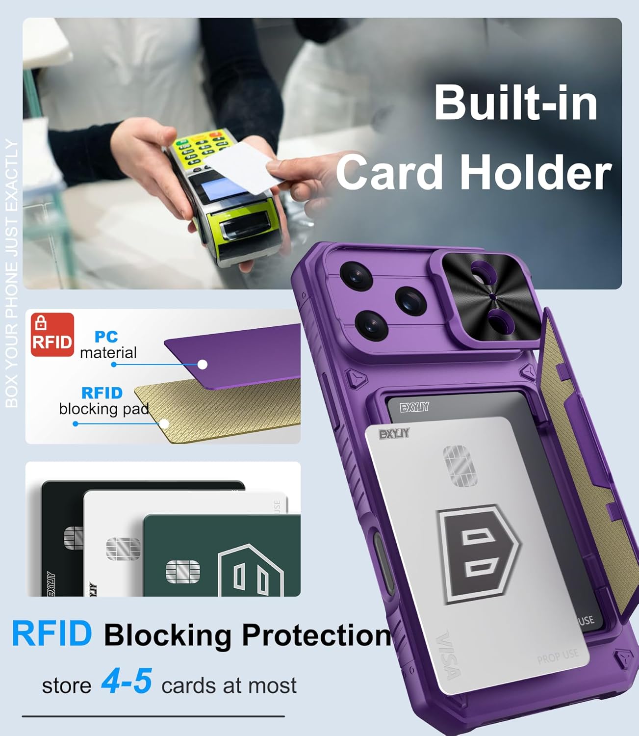 BXYJY for iPhone 17 Pro Case Wallet, 2 Privacy Screen Protectors, Card Holder (4-5 Cards), Slide Camera Cover, Military Grade Drop, Trendy Heavy Duty Men Women Phone Case for iPhone 17 Pro, Purple