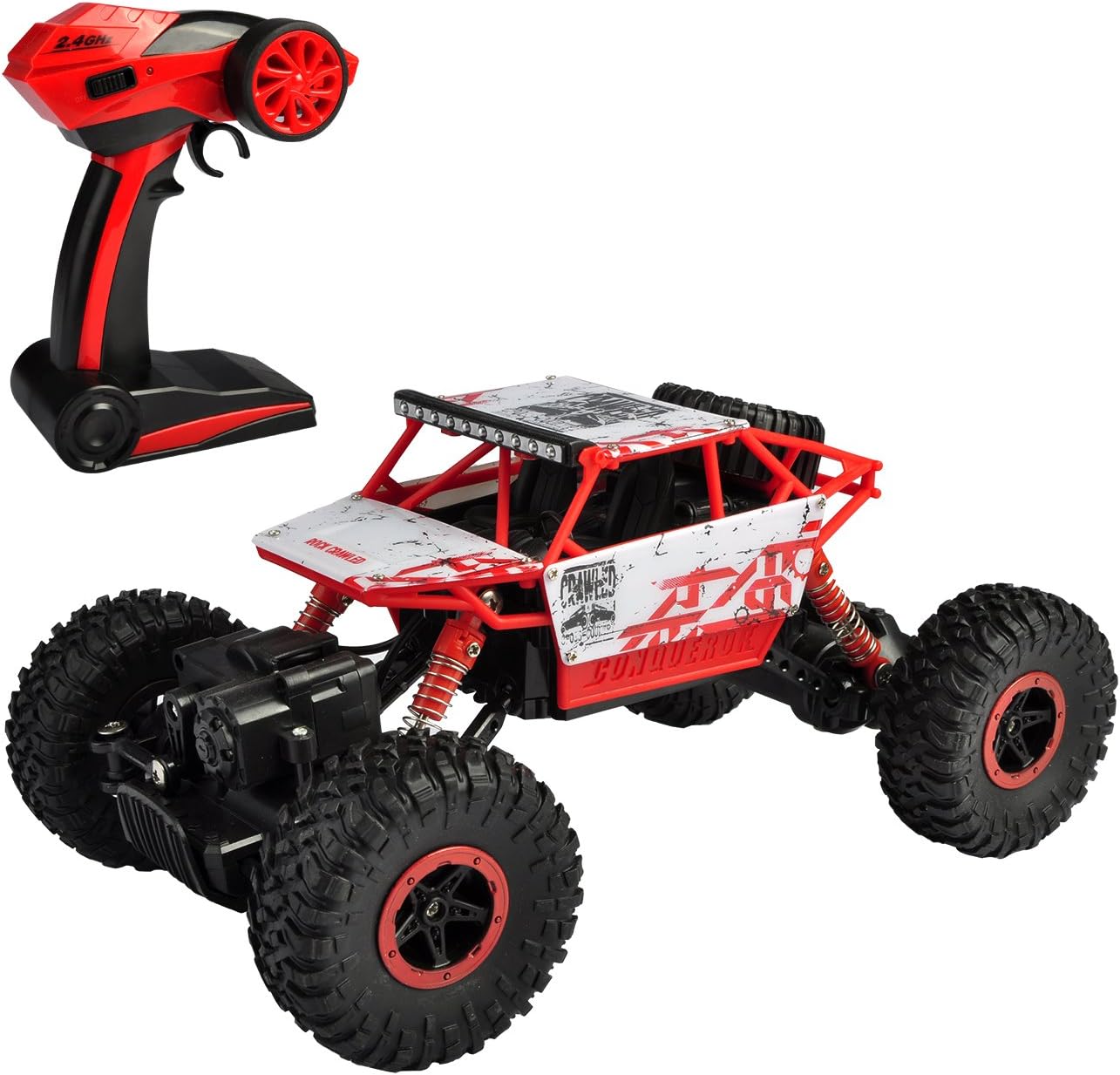 hapinic RC Car with Two Battery 4WD 2.4Ghz 1/18 Crawlers Off Road Vehicle Toy Remote Control Car Red Color