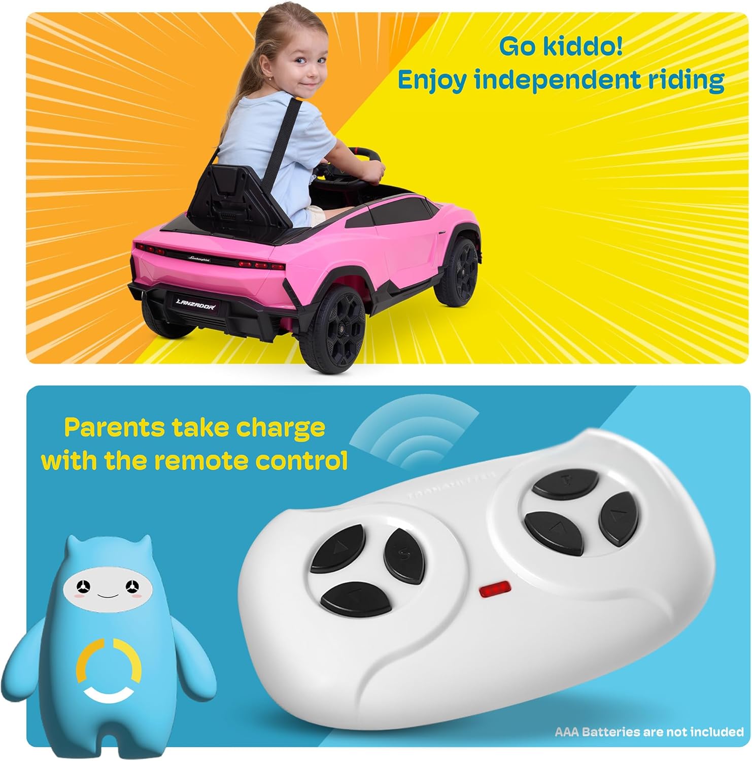 Kidzone 12v Electric Ride On Car for Kids, Licensed Lamborghini Lanzador Battery Powered Sports Car Toy with Parent Remote Control & Manual Drive, Bluetooth, LED Lights& Music, White