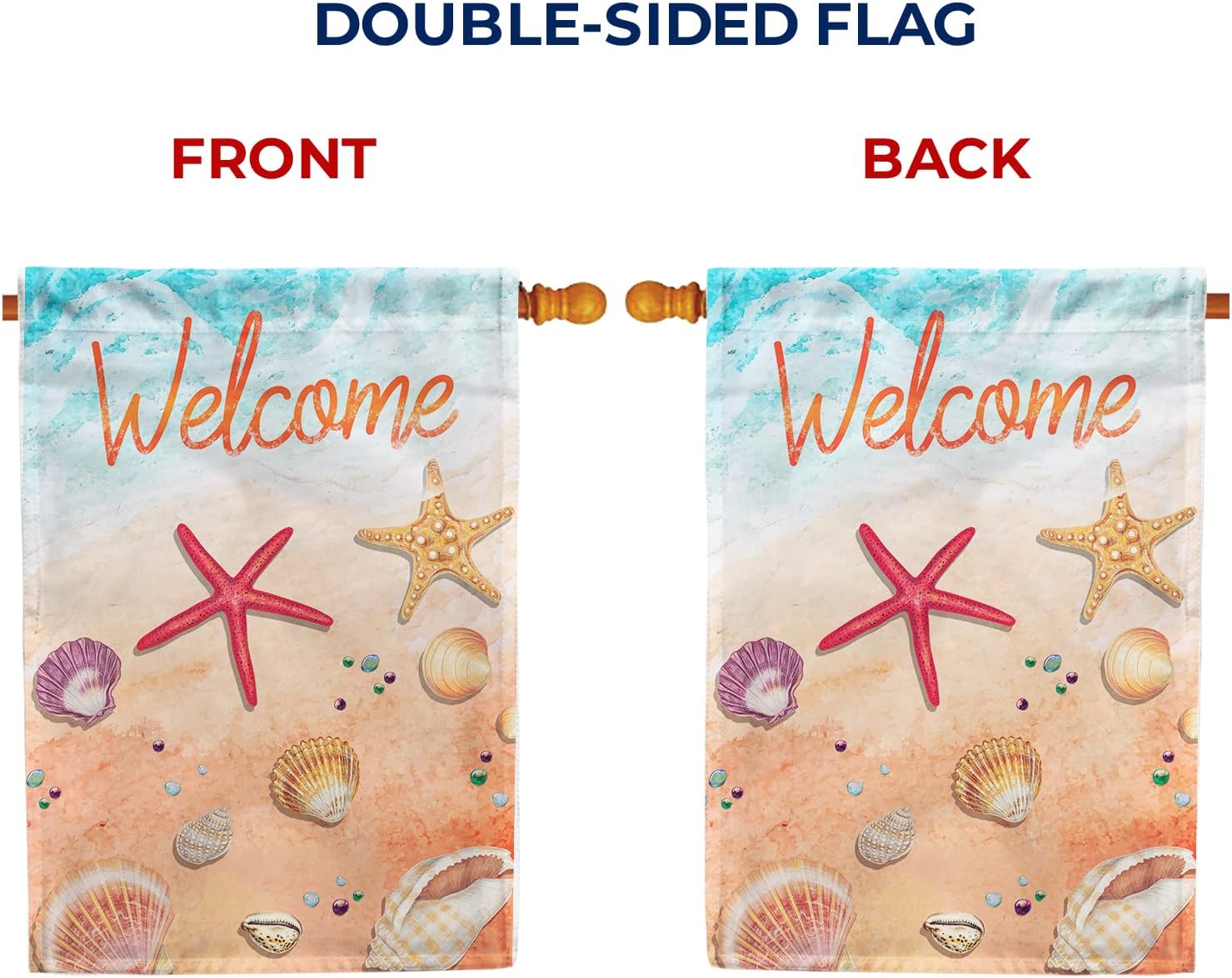America Forever Welcome Beach Seashell Starfish House Flag 28 x 40 inch Double Sided Tropical Conch Nautical Marine Life Yard Outdoor Decorative Coastal Seashore Flag