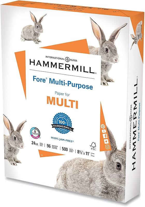 Papel para impresora Hammermill, papel de copia multiusos Fore de 24 lb, 8,5 x 11 - 1 resma (500 hojas) - 96 brillante, fabricado en los EE. UU.