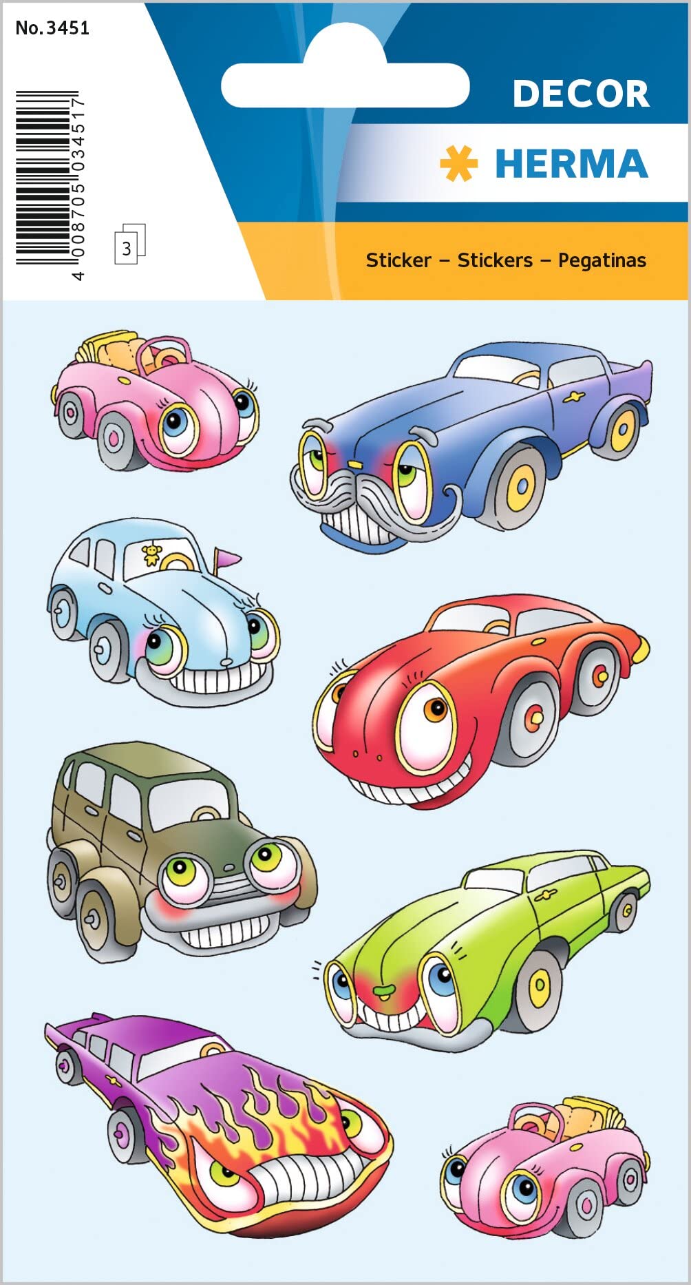 HERMA 3451 Stickers for Children, Cars I (24 Stickers, Paper, Matte) Self-Adhesive, Permanent Adhesive Motif Labels for Girls and Boys, Colourful