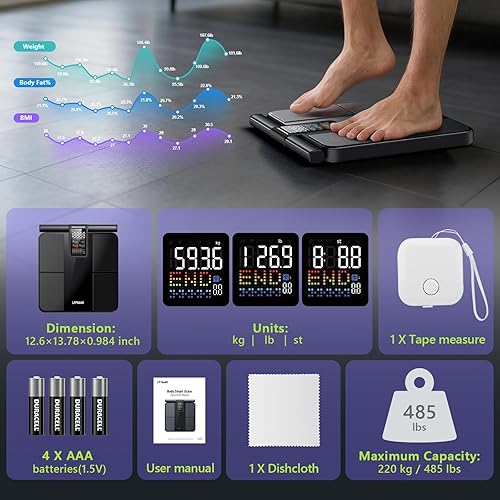 Miniatura 7 de Báscula inteligente para peso corporal y grasa, IMC, masa muscular de 8 electrodos, báscula digital de baño, medición de composición corporal de 57,