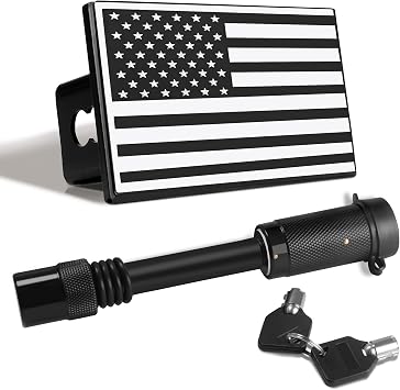 JAGASOL 2 Inch USA Flag Metal Trailer Hitch Cover with 5/8 Inch Pin Diameter Trailer Hitch Lock, Durable Tow Hitch Cover for Trucks, Heavy Duty, UV Resistant & Waterproof, Silver