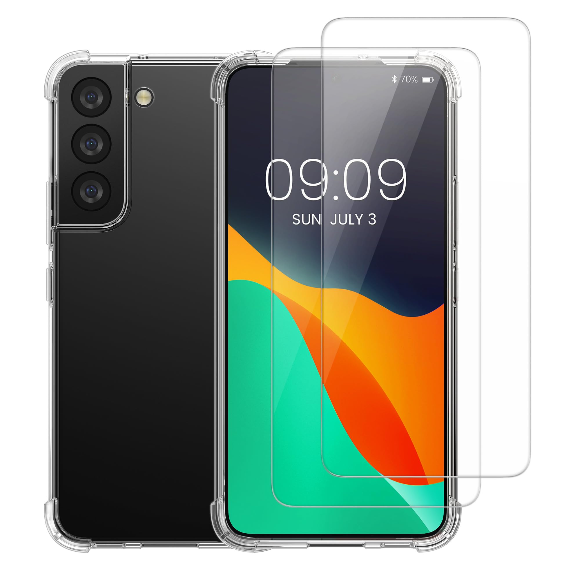 kalibri Case Compatible with Samsung Galaxy S22 Cover - Soft Smartphone Case - with 2X Tempered Glass Screen Protectors - Transparent