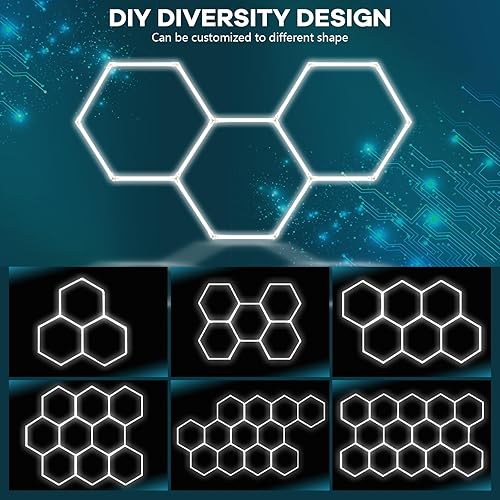Miniatura 3 de CDKMAX Paquete de 24 luces LED hexagonales para garaje, 192 W, 26400 lúmenes, 6500 K, sistema de iluminación LED hexagonal ultra brillante para