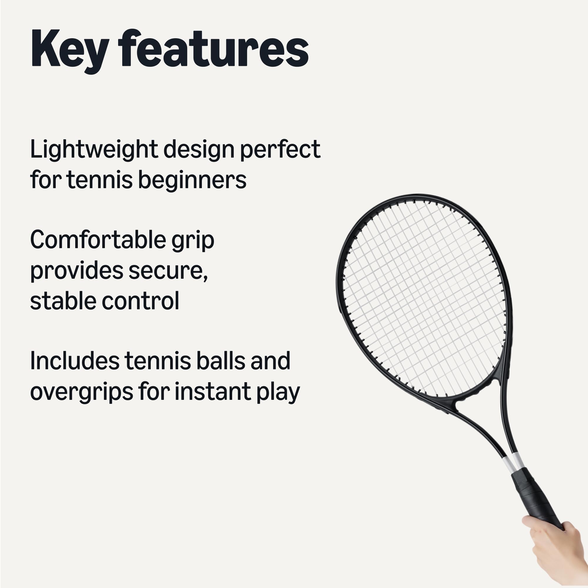 Amazon Basics Tennis Racket Set with 2 Adult 68.5cm Rackets, 3 Balls, and 2 Overgrips, Black - 3