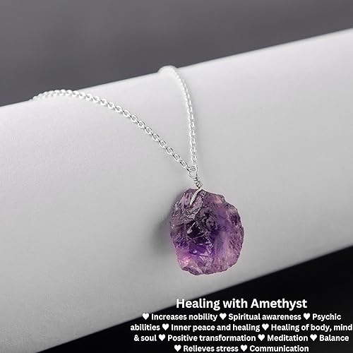Miniatura 5 de Sunshinegems Natural Raw Amethyst Crystals Pendant Necklace, Raw Gemstone, Energy Healing Crystals, Gift for Her, Birthday, Gemstone Jewelry 18 inch