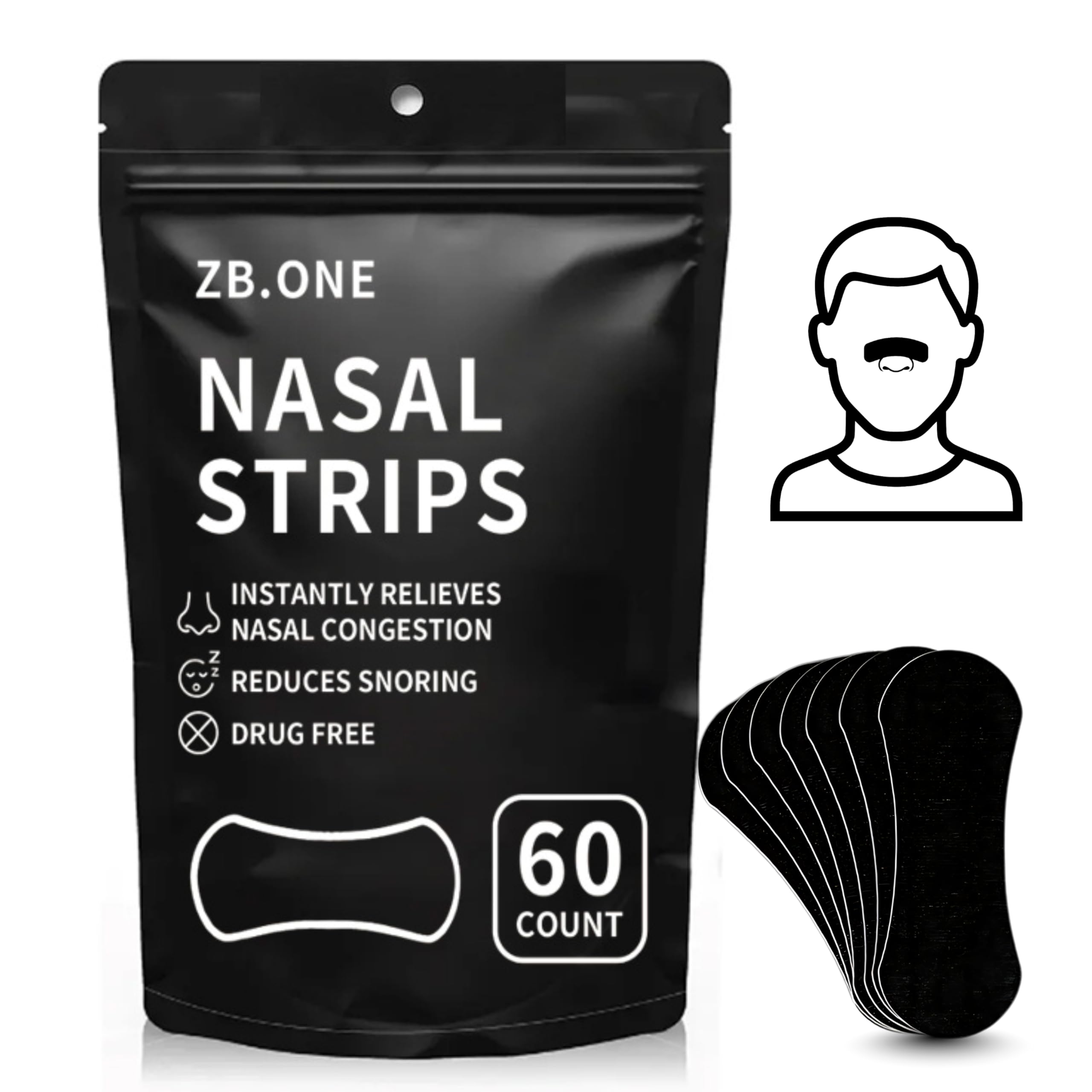 ZB ONE Extra Strength Nasal Strips 60 Count Nose Strips for Breathing and Snoring Breath Strips for Instant