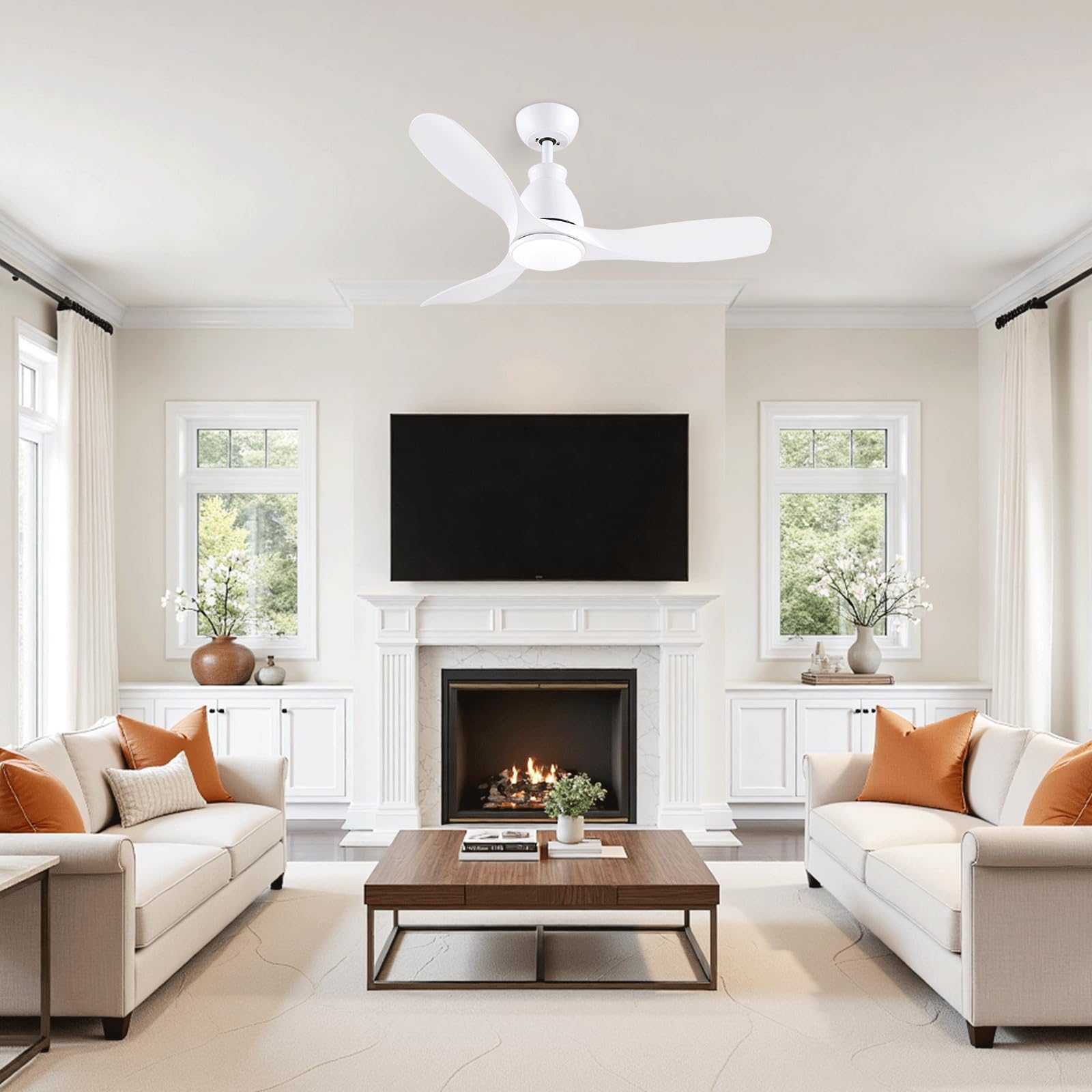 Newday Ventilador de Techo con Luz Blanco, 106cm Lampara Ventilador Techo con Mando a Distancia, LED Dimmer sin Pasos, 7 Modos de Velocidad, Función de Memoria, Motor DC Reversible Silencioso, 3 Aspas