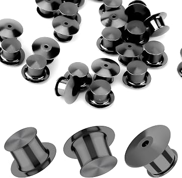 Metal Pin Backs, Locking Pin Backs, 20 Pieces Keepers Clasp Needle Back Lock Flat Head clamp Badge Fastener Tie Tack Lapel Brooch Enamel Lapel Pins Lock and DIY Crafts,Without Needle - Black