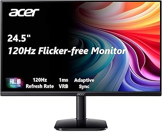 Acer KB252Q G0bi 24.5" IPS Full HD (1920 x 1080) Zero-Frame Gaming Office Monitor | Adaptive-Sync Support (FreeSync Compatible) | Up to 120Hz Refresh | 1ms (VRB) | sRGB 99% | Tilt | HDMI & VGA Ports