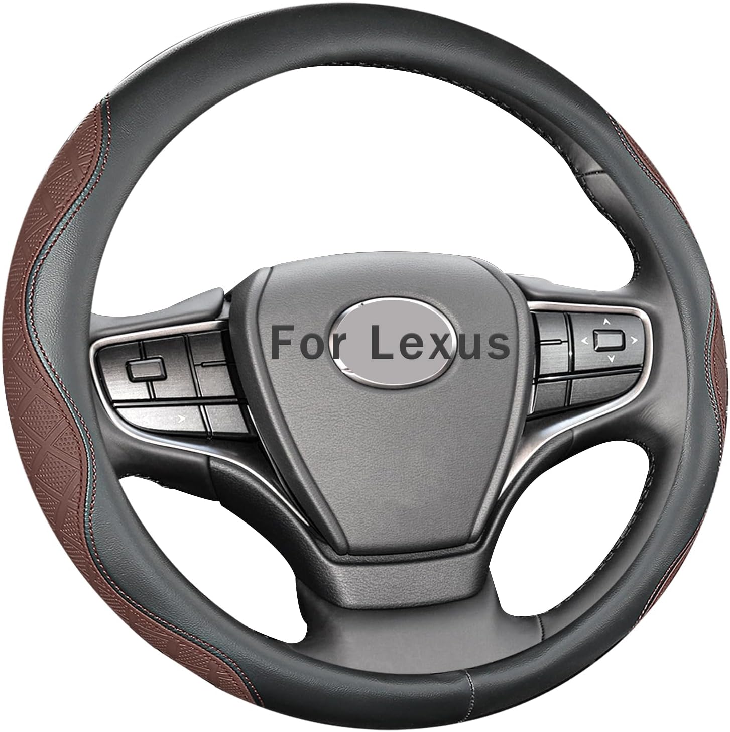 Custom-Fit for Lexus Steering Wheel Cover, Leather Double Sided Car Steering Wheel Covers, Breathable Anti-Slip, for Lexus Accessories (G-Brown)