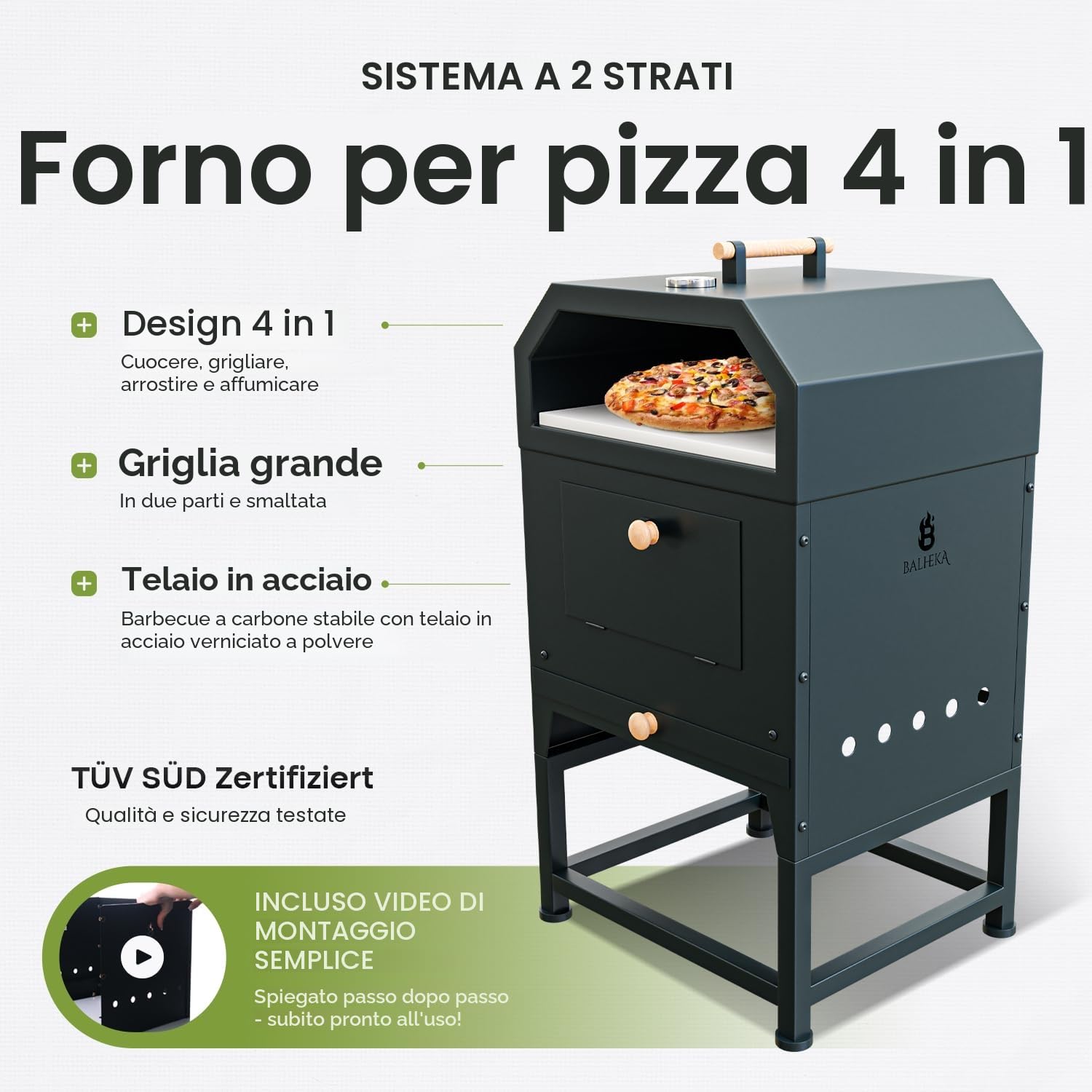 Forno per Pizza da Esterno 4-in-1 Pizza Barbecue Braciere Forno da Giardino