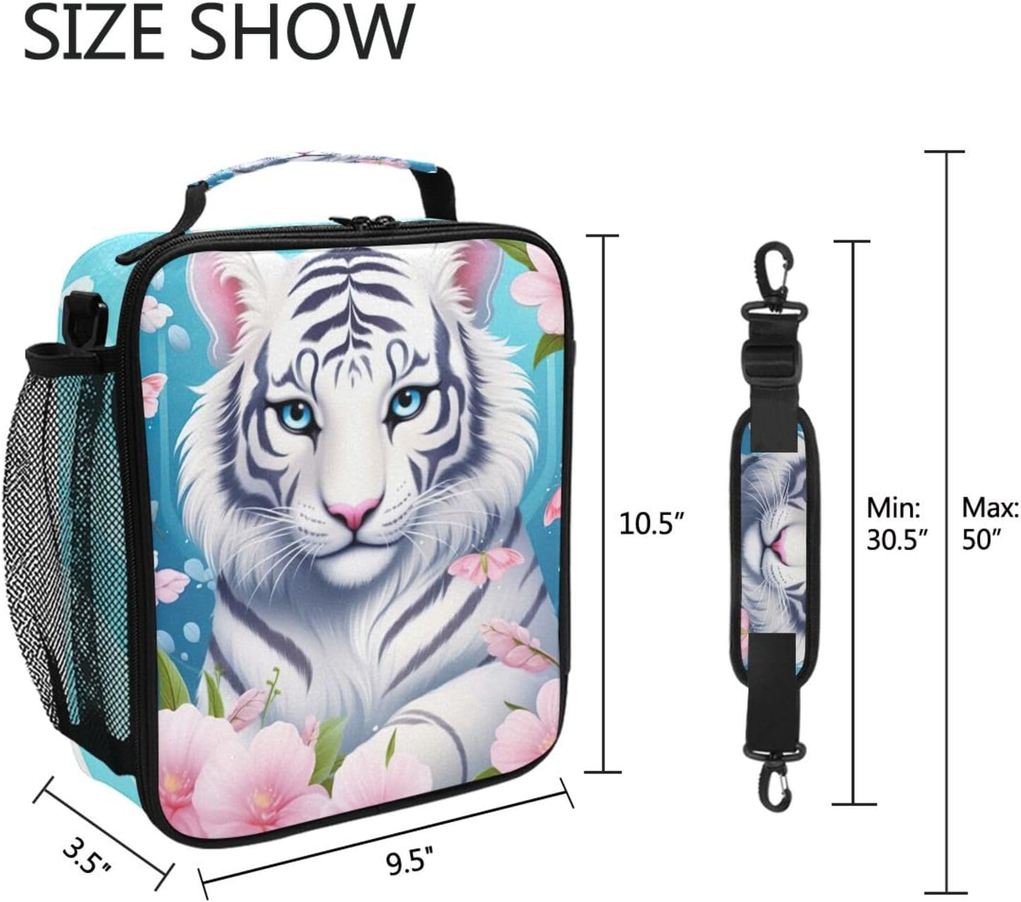 Kids Lunch Box White Tiger Flower Cooler Insulated for Boys and Girls, Lunch Bag with Shoulder Strap for School, Picnic Meal 20857306