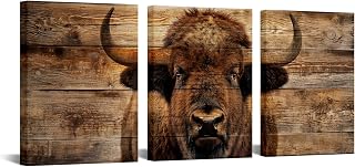 iKNOW FOTO 3 Pieces Bison Canvas Wall Art American Buffalo Portrait Painting on Canvas Wild Animal Artwork Sepia Photography Prints for Home Office Decoration Ready to Hang Each Size 12x16''
