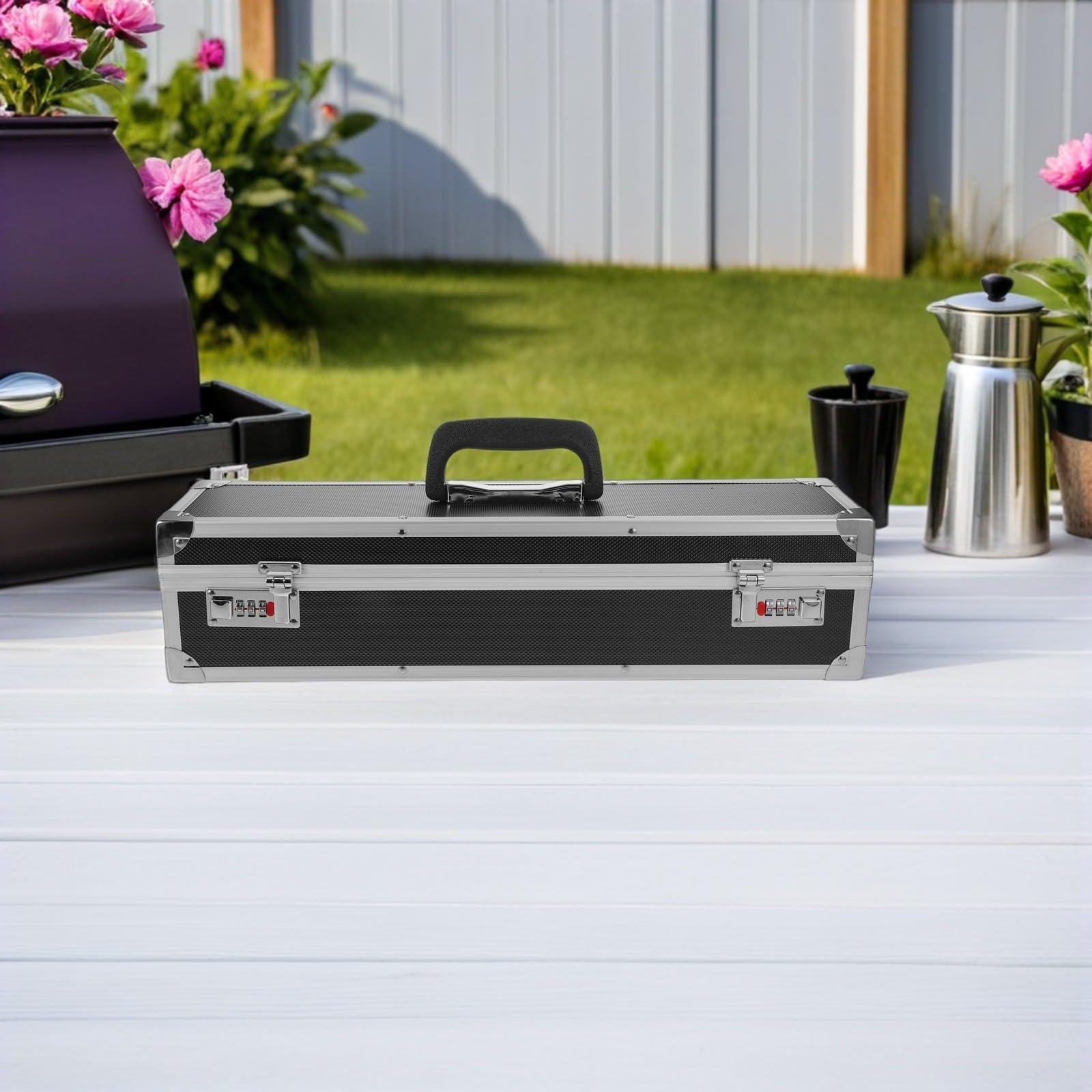 YARNOW Kompakter Messerorganizer aus Aluminiumlegierung mit 8 Slots und doppeltem Zahlenschloss – Aufbewahrungskoffer für Küchenmesser und Kochutensilien – Ideal für Camping und
