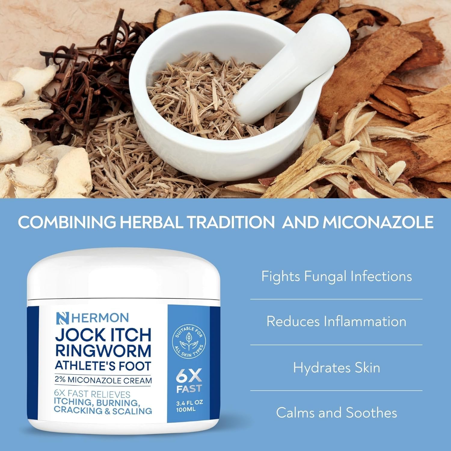 Hermon Jock Itch Antifungal Cream, Ringworm Treatment for Humans, Athlete's Foot Treatment, Ringworm Cream for Humans, Foot & Body Balm, Provides Soothing Relief-2 Pack — Amazon image 5