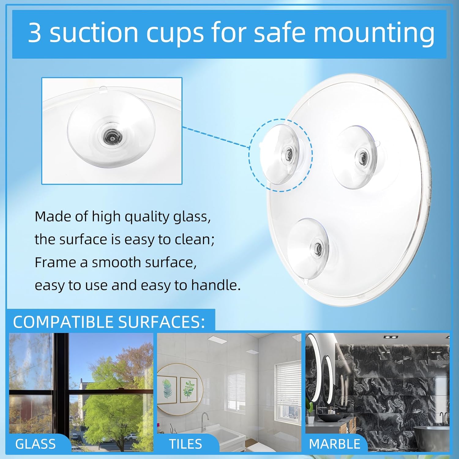 Magnifying Mirror Makeup Mirror, Three Suction Cups, Magnifying Mirror Suction Cup, 6.4inches(Clear), Portable Makeup Mirror with Magnification for Bathroom or Travel (20X)