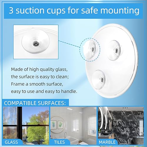 Miniatura 5 de Espejo de aumento de maquillaje, tres ventosas, ventosa de espejo de aumento, 6.4 pulgadas (transparente), espejo de maquillaje portátil con aumento