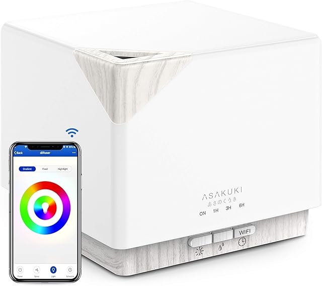 ASAKUKI 700ml Wi-Fi Smart Essential Oil Diffuser Echo Alexa Control 5 In1 Ultrasonic Aromatherapy Fragrant Oil Vaporizer Humidifier, Timer and Auto-Off Safety Switch, 7 LED Light Colors