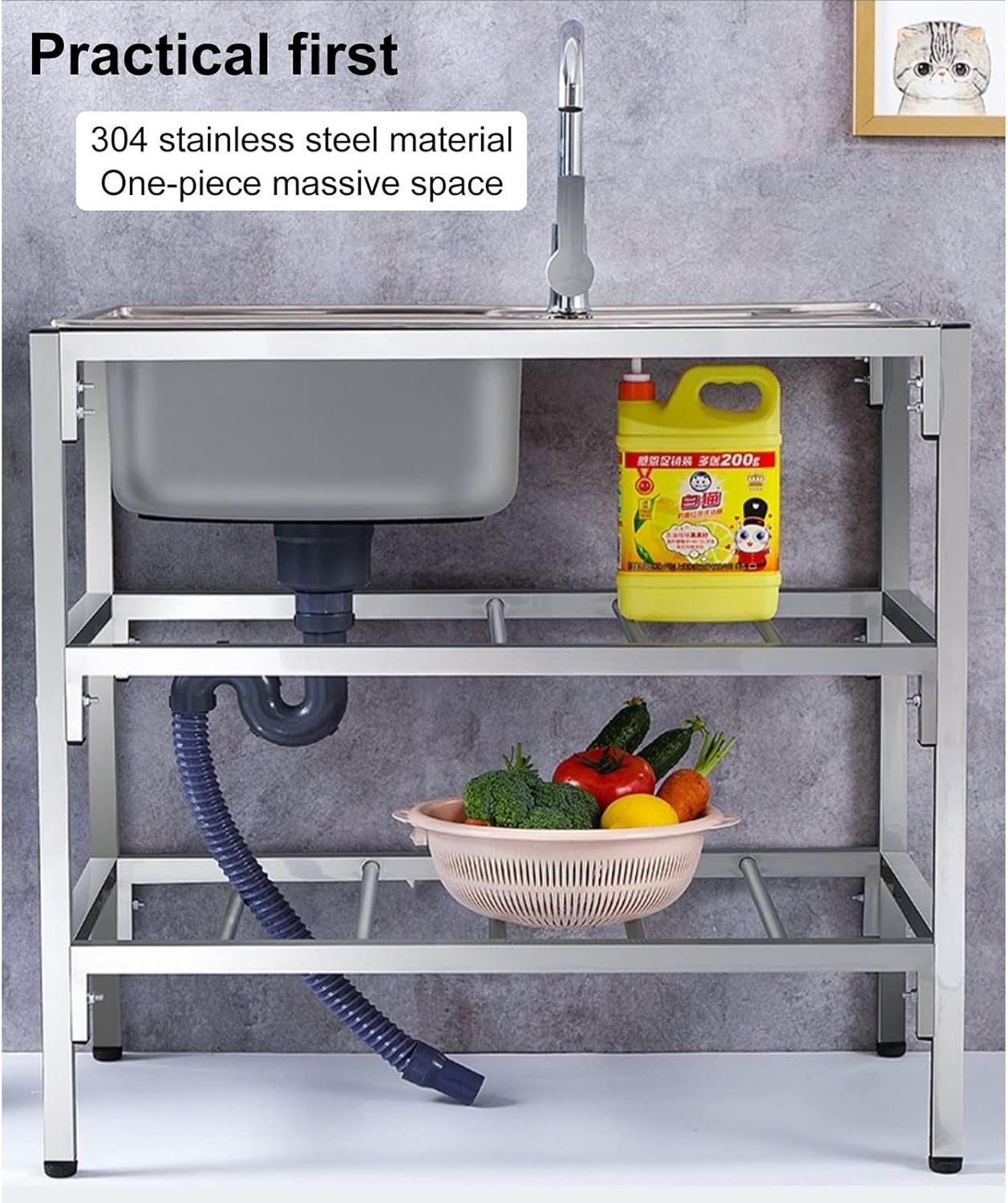 Outdoor Utility Sinks Free Standing Catering Commercial Sink Restaurant Catering Kitchen Sink Prep Workstation 304 Stainless Steel Single Bowl with Faucet for Indoor Outdoor (Color : Type A2, Style