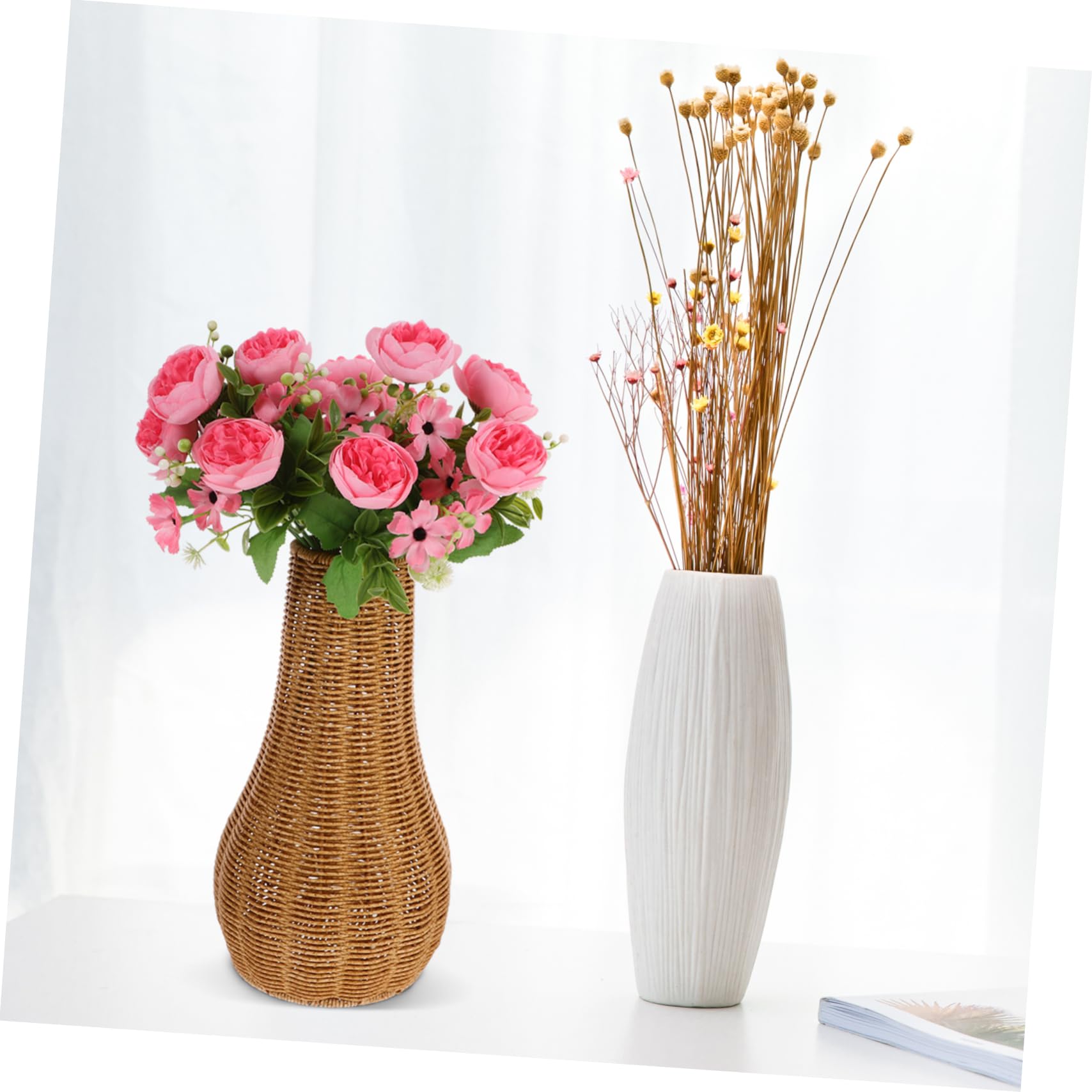 Rustikale Gewebte Kunststoffvase Braun für Frische und Getrocknete Blumen