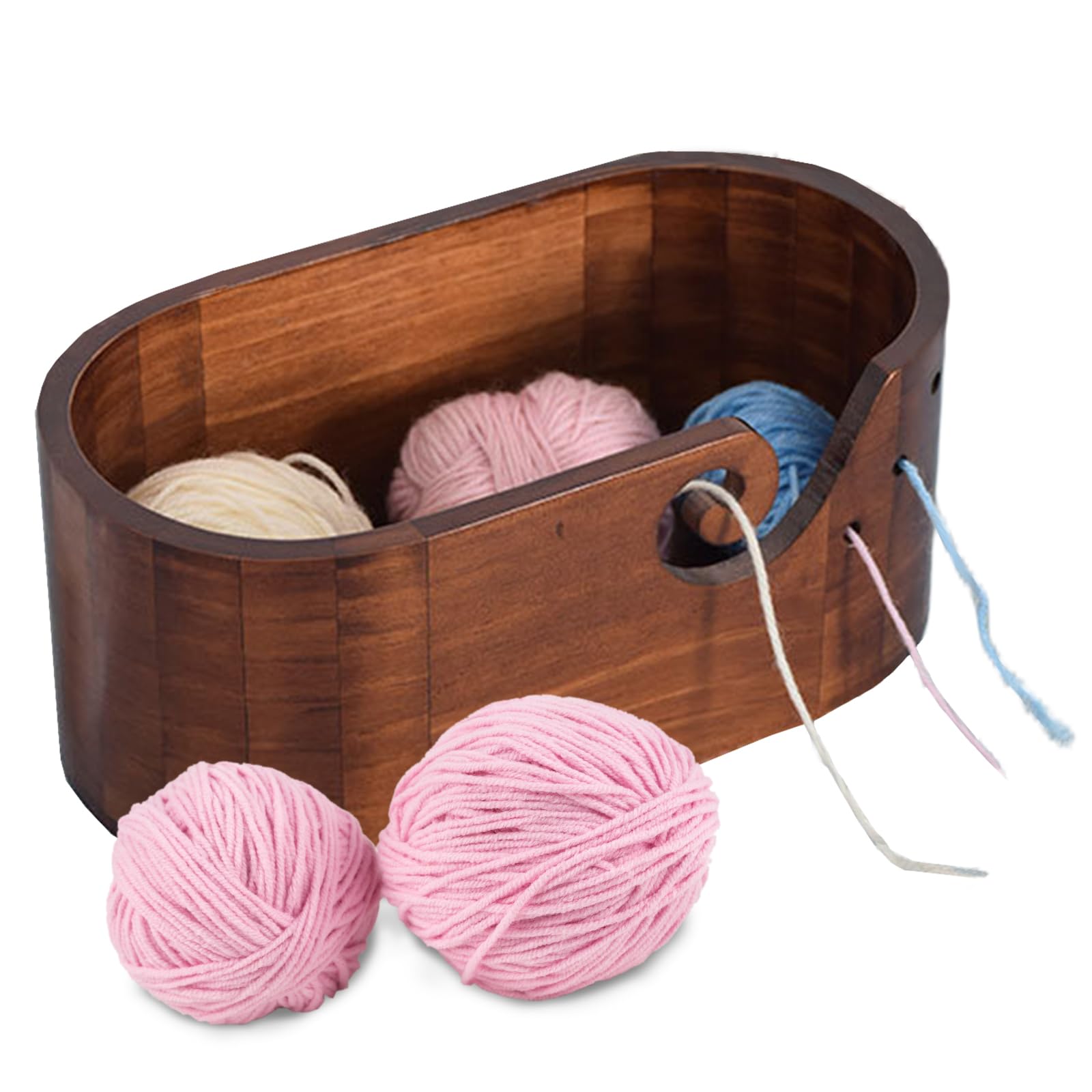 Bol en bois pour tricot lisse extra large et son porte-pelle artisanal