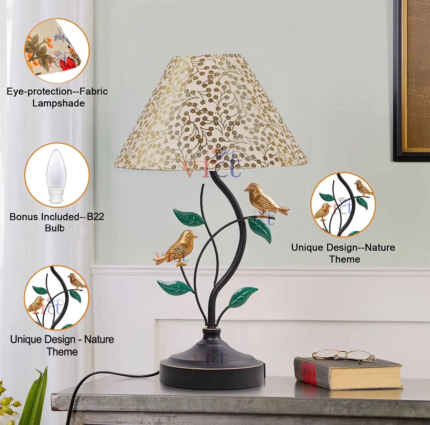 VRCT Table Lamp, Bedside Table Lamp, Retro Table Lamp for Bedroom Nightstand Living Room Bulb Not Included(Metal, Pack of 1)