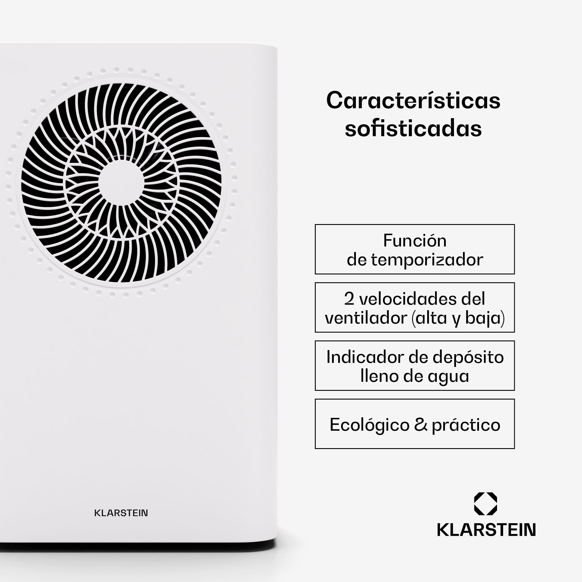 Klarstein CircleDry 16L Deshumidificador Inteligente, Wifi, Silencioso 38dB, Temporizador 24h, Drenaje Continuo, Control de Humedad, Portátil para Hogar, Oficina, Habitaciones hasta 32m²