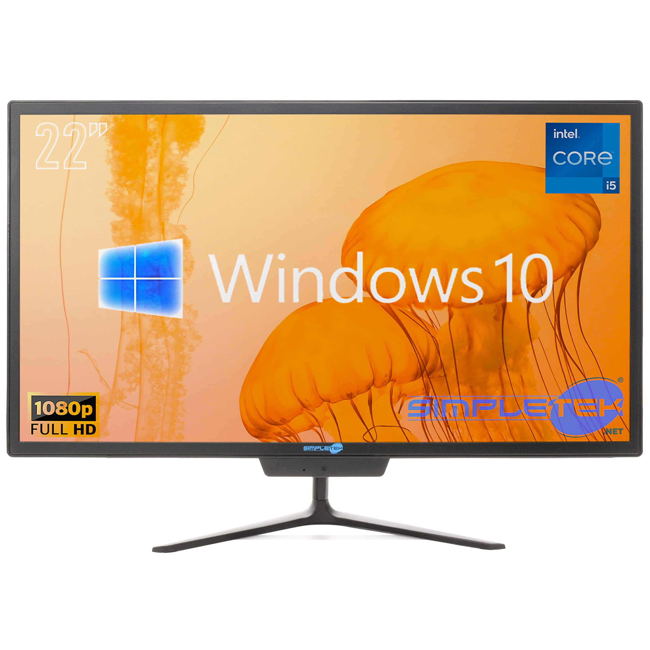 SIMPLETEK PC All in One Core i5 Fino 3.10GHz 4GB SSD 120GB | 22" Full HD Windows 10 Pro | Webcam integrata VGA HDMI WiFi5 Computer Aio Fisso Casa Lavoro
