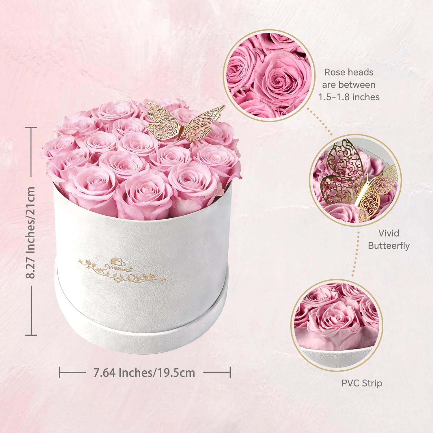 16 Pink Preserved Flowers in Round Gift Box, Forever Flowers Eternal Roses for Mother's Day, Birthday, Anniversary, Valentine's Day Gifts for Women Light Pink