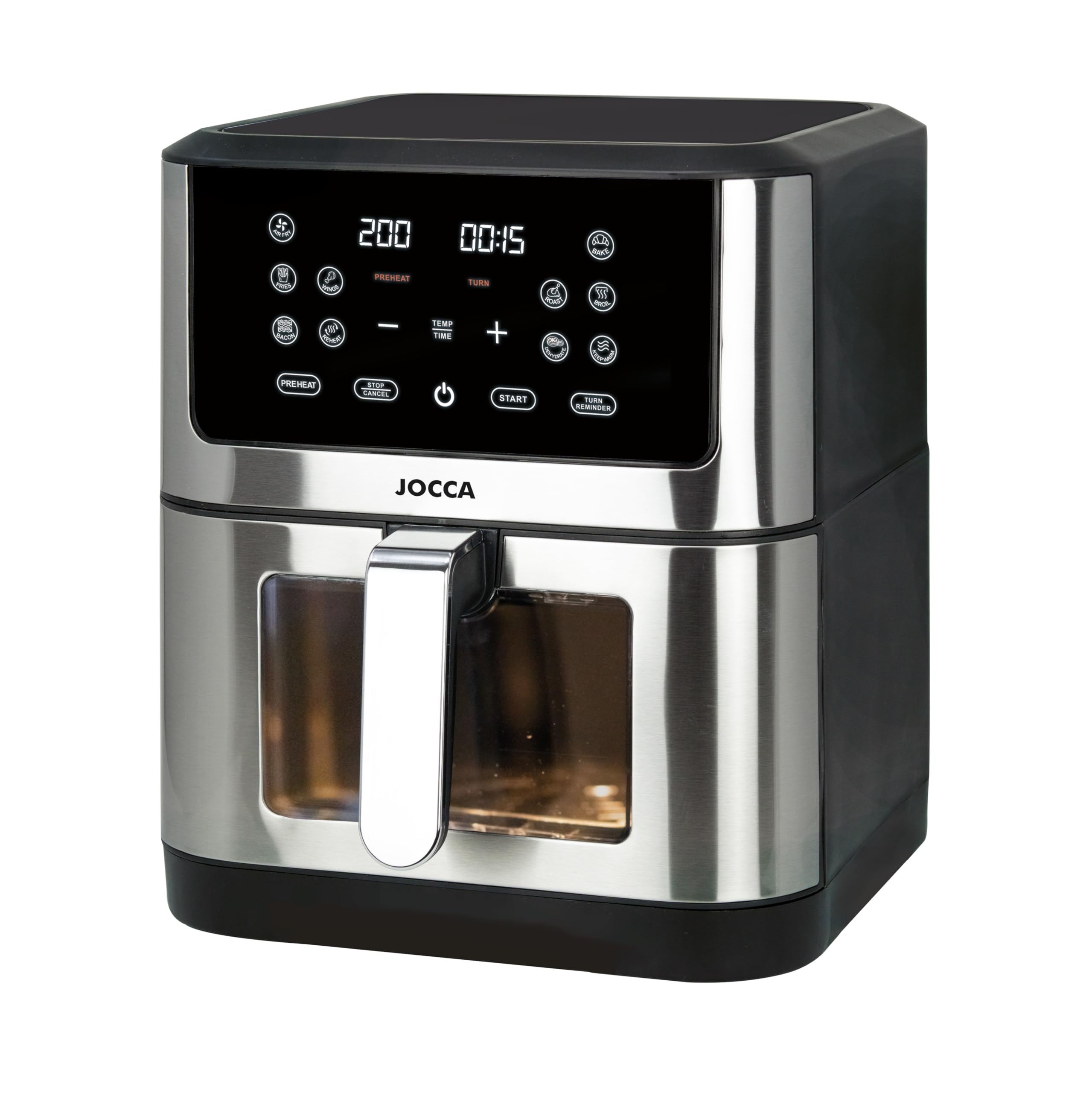 Jocca, Friggitrice ad Aria 10L, 1800W, Display LED Touch, Finestra di Controllo, 10 Programmi, Temperatura 34-200°C